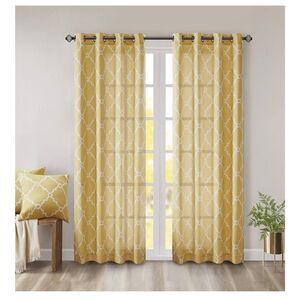 Madison Park Saratoga Single Fretwork 1 Panel Grommet Top 50x63, Yellow/White